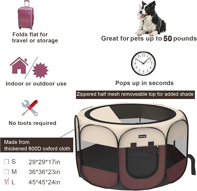 Portable Pet Puppy Dog Cat Playpen, 8-Panel Indoor/Outdoor Puppy Pen with Shade Cover & Travel Bag - Waterproof Dog Cat Tent