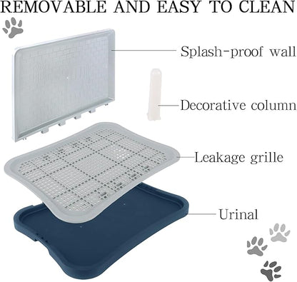 Dog Pee Pad Holder with Pee Pads, 20.1"x15.6"X1.4" Indoor Dog Potty Pad with Splash Guard for Puppy and Small Dogs, Housebreaking Supplies, Pet Products (Blue)