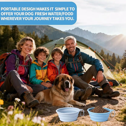 SLSON Collapsible Dog Bowl, 2Pack Macaron Color Pet Travel Bowls Silicone Foldable Water Feeder Dish for Small to Large Dogs Cat Walking Hiking Camping (Macaron Blue and Light Grey, Large)