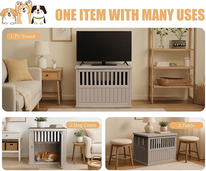30 INCH Small Dog Crate Furniture Lockable Dog Kennel Indoor Dogs Cage Heavy Duty Decorative Plastic Pet Cage End Table for Small/Medium Dogs,Grey