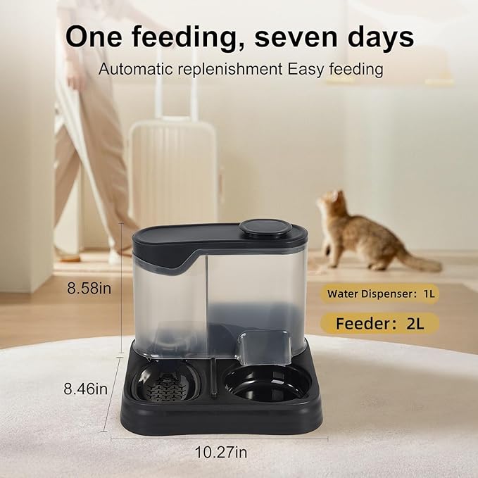 Gravity Pet Feeder and Water Dispenser Set, Automatic Dog Feeder and Dog Water Dispenser for Dogs Cats Pets Animals Large Capacity (Black)
