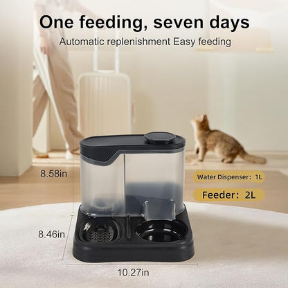 Gravity Pet Feeder and Water Dispenser Set, Automatic Dog Feeder and Dog Water Dispenser for Dogs Cats Pets Animals Large Capacity (Black)