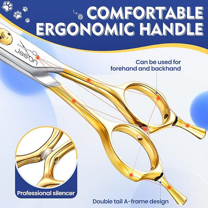 JASON Curved Dog Grooming Scissors for Dog Grooming Professional Downward Curved Pet Face Trimming Shears with Symmetric Handle Sharp Comfortable Christmas Gift 7"