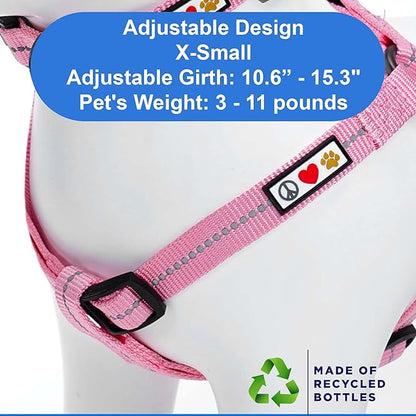 Pawtitas Recycled Reflective Step-in Dog Harness – Adjustable No-Pull Vest for Puppies to Seniors, Safe & Comfortable XS Pink