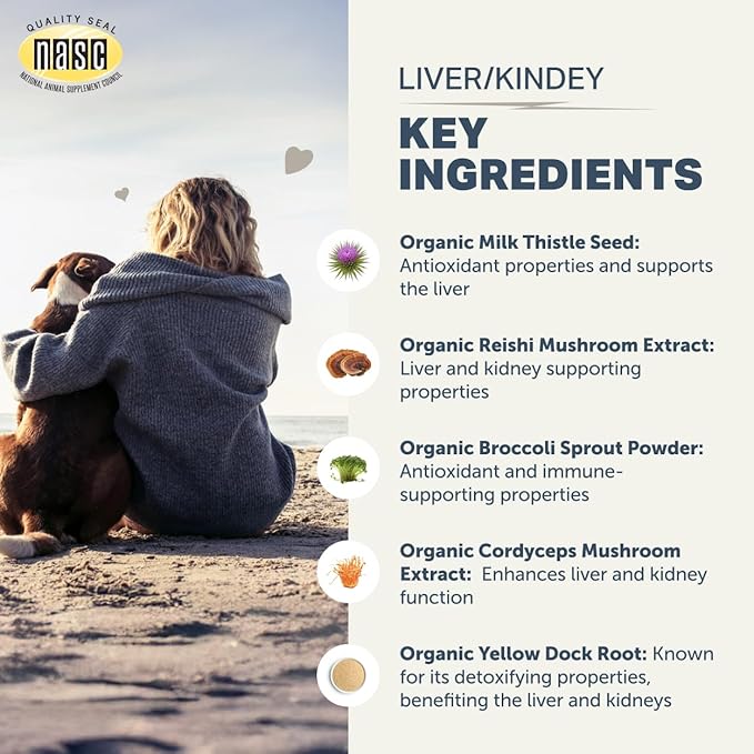 Four Leaf Rover Dog Liver Support - with Organic Milk Thistle & Mushrooms - with Kidney Support - Detox & Cleanse - Veterinarian Formulated