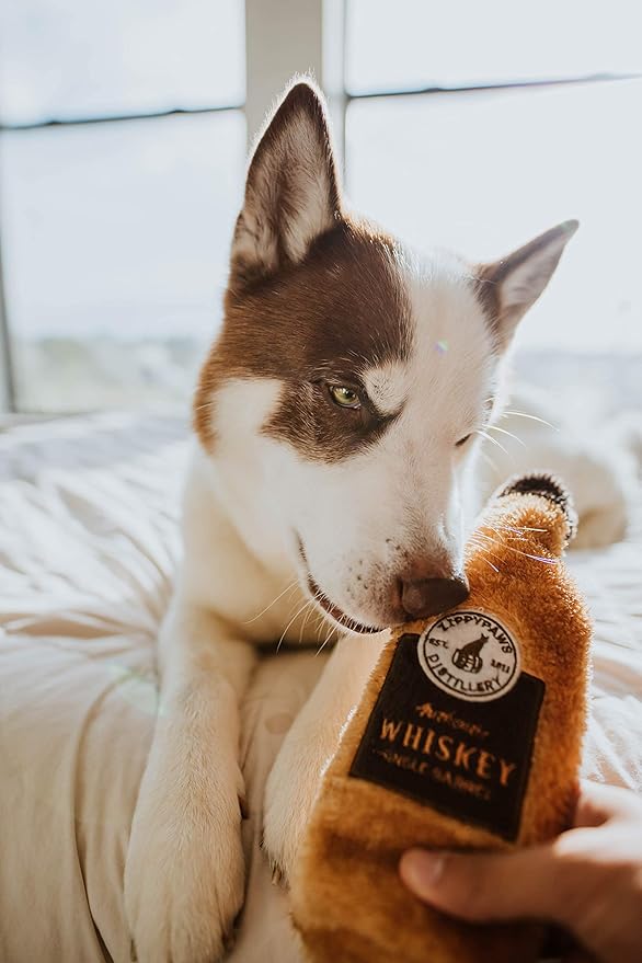 ZippyPaws Happy Hour Crusherz - Interactive Dog Toys to Keep Them Busy, Squeaky Plush Pet Toy for All Breeds, for Small, Medium, & Large Dogs, Drink Themed Crinkle Water Bottle Toy - Whiskey