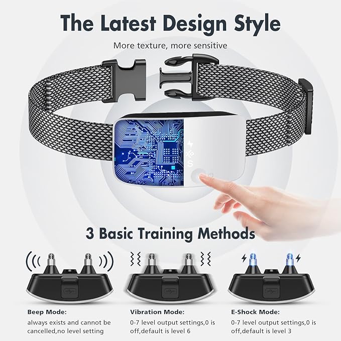 NBJU Bark Collar for Dogs,Rechargeable Anti Barking Training Collar with 7 Adjustable Sensitivity and Intensity Beep Vibration for Small Medium Large Dogs (White)