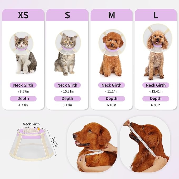 Soft Dog Cone Collar to Stop Licking-Adjustable Comfortable Mesh Recovery Collars After Surgery for Small Miniature Dogs, Alternative to Plastic Elizabethan Collar for Neuter Incision Care (Purple,M)