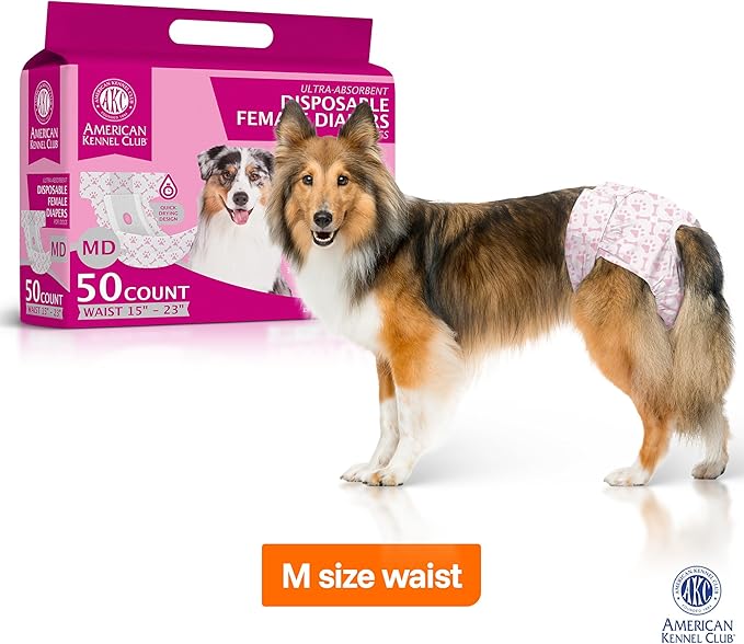 American Kennel Club Female Dog Wrap, Disposable Diapers with Wetness Indicator (M (15–23 in), 50, Count)