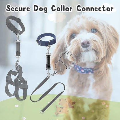 YUEPET Dog Safety Collar Clips 2 Pack Adjustable Prong Backup Clips Reflective Double Ended Backup Clasp Leash Connector for Dog Harness to Collar Safety Clip(Grey+Black)
