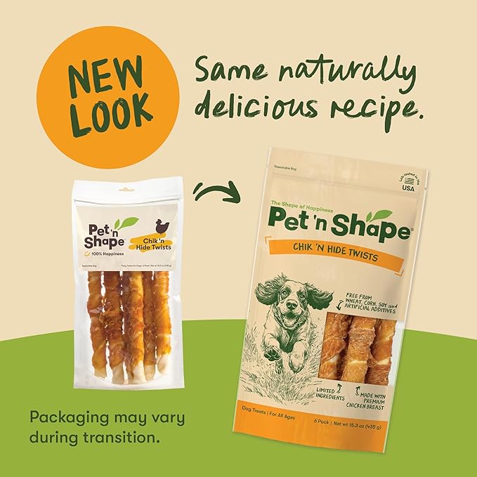 Pet 'n Shape Chik 'n Hide Twist - Chicken Wrapped Rawhide Natural Dog Treats, Large, 6 Count