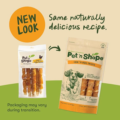 Pet 'n Shape Chik 'n Hide Twist - Chicken Wrapped Rawhide Natural Dog Treats, Large, 6 Count