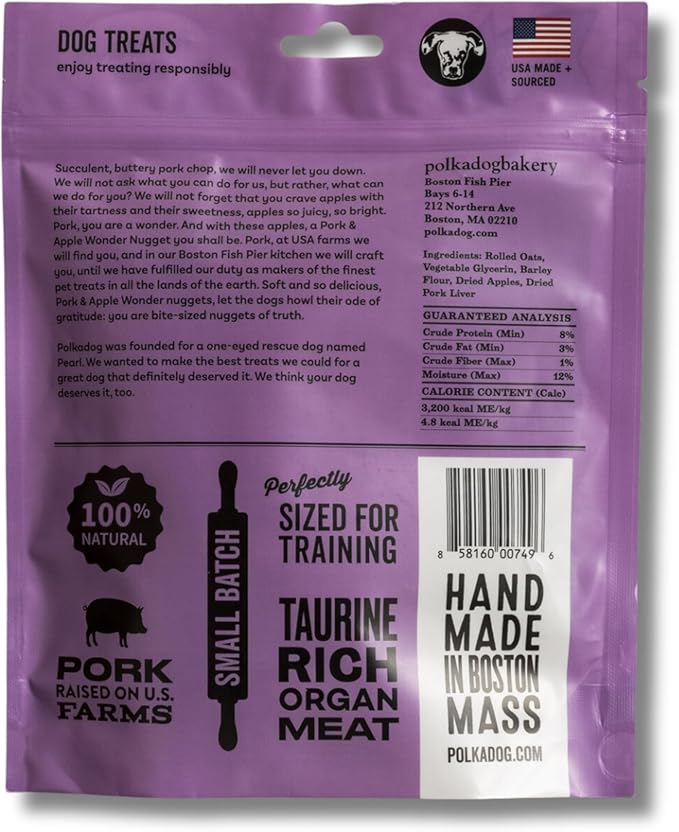 Polkadog Wonder Nuggets Soft & Chewy Dog Treats - Pork & Apple, All Natural, Limited Ingredient, Premium Training Treats for All Breeds, Great for Allergies, Made in USA - 10oz