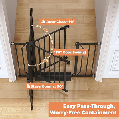 34" Extra Tall Baby Gate for Stairs, Auto Close Stroller Friendly Dog Gate Indoor for Doorways, Pressure Mounted 29"-40" Wide Baby Gate, Easy Walk Through Gate for Children & Pets, Black