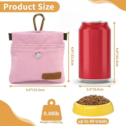 Dog Treat Pouch, Hand Free Dog Training Treat Bag with Carabiner & Magnetic Buckle, Auto Closing Dog Walking Bag for Puppy Travel or Outdoor Use, Pet Feed Snack Reward Pocket, Pink