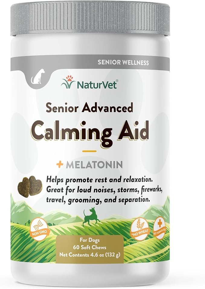 NaturVet Quiet Moments Calming Aid Dog Supplement, Helps Promote Relaxation, Reduce Stress, Storm Anxiety, Motion Sickness for Senior Dogs – 60-Ct. Soft Chews