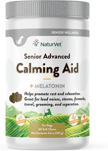 NaturVet Quiet Moments Calming Aid Dog Supplement, Helps Promote Relaxation, Reduce Stress, Storm Anxiety, Motion Sickness for Senior Dogs – 60-Ct. Soft Chews