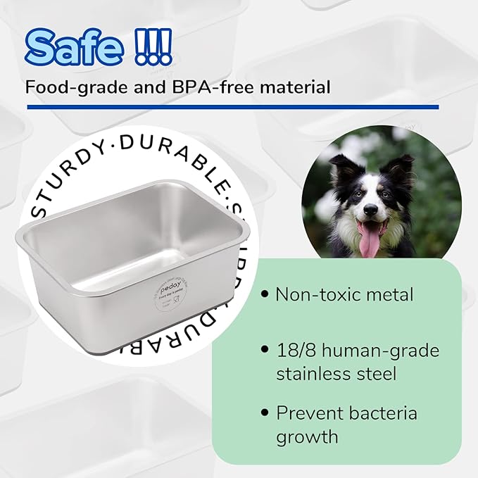 PEDAY 2.64 Gallon Extra Large Dog Water Bowl, 18/8 Human Grade Stainless Steel - Silver Nonslip
