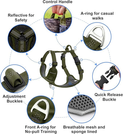 Plutus Pet No Pull Dog Harness, Reflective Adjustable Dog Vest Harness with Handle, Escape Proof, Soft Padded for Small Medium Large Dogs (Ranger Green, S)