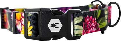 Wolfgang Heavy Duty Martingale Dog Collar with Quick Release Nylon Buckle for Walking & Training, DarkFloral Print, Large