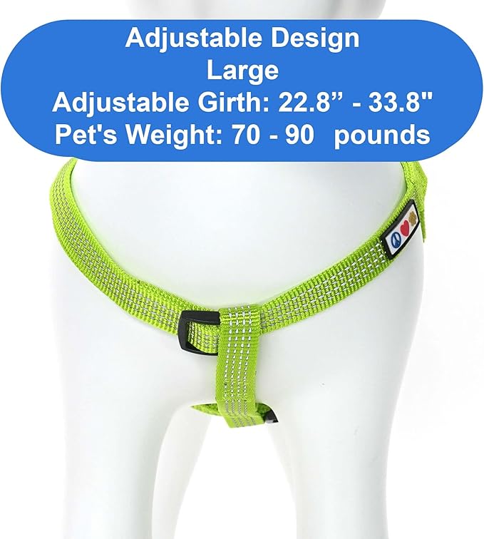 Pawtitas Reflective Step-in Dog Harness – Adjustable No-Pull Vest for Puppies to Seniors, Safe & Comfortable, L Green
