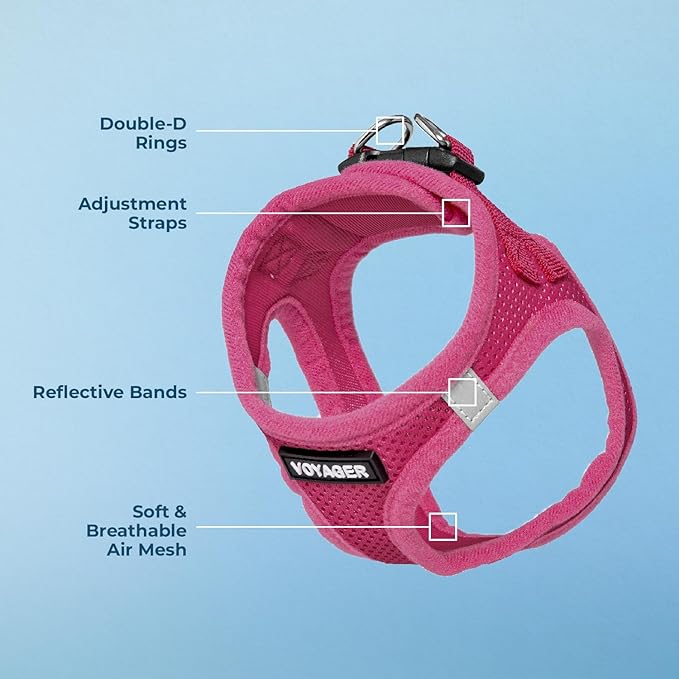 Best Pet Supplies Voyager Step-in Air Harness - All Weather Mesh, Reflective, No Pull Harness for Dogs, Cats - Secure with Hook & Loop Fastener, Buckle, Double D-Rings - Fuchsia, M