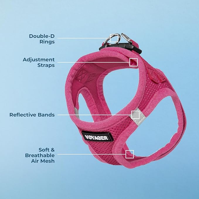 Best Pet Supplies Voyager Step-in Air Harness - All Weather Mesh, Reflective, No Pull Harness for Dogs, Cats - Secure with Hook & Loop Fastener, Buckle, Double D-Rings - Fuchsia, L