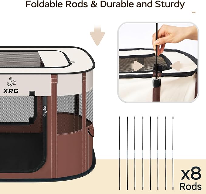 Portable Foldable Pet Playpen Collapsible Crates Kennel Playpen for Dog cat and Rabbit &Travel playpen Outdoor or Indoor (Large（35.4" L x 27.6" W x 23.6" H）, Brown)