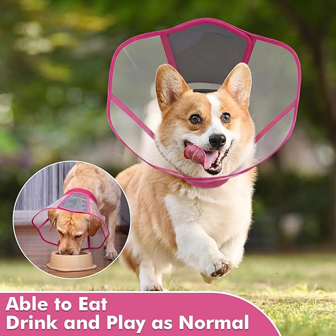 Allroaring Dog Cone Collar After Surgery, Soft Pet Cone for Dogs to Stop Licking, Breathable Pet Recovery Collars & Cones for Medium Dogs, Elizabethan Collar for Wound Care Spay Neuter, Rosered M