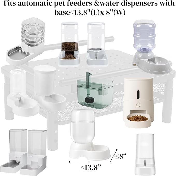 Dog Water Bowl Dispenser Stand with Storage Drawer & Metal Holder Compatible with Automatic Feeders & Water Dispensers - Adjustable Height, Raised Elevated Platform for Cats, Small & Medium Dogs