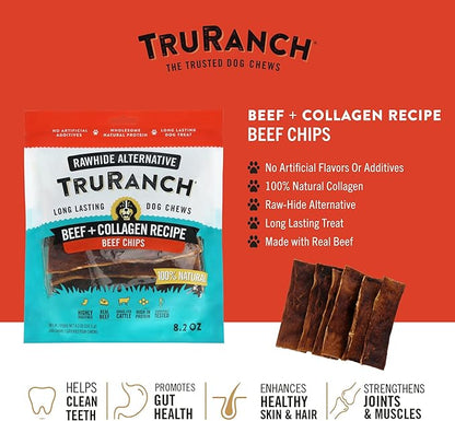 TRURANCH Collagen Chips - Collagen Dog Treats - Long Lasting Healthy Joint Support - Rawhide Alternative Chips - Skin & Coat Health - Made with Real Beef, Value Pack, 3 Bags, 1.5 lbs