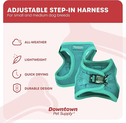 Downtown Pet Supply Step in Dog Harness for Teacup Dogs & Cats No Pull, XX-Small, Bermuda Blue - Adjustable Harness with Padded Mesh Fabric and Reflective Trim - Buckle Strap Harness for Dogs