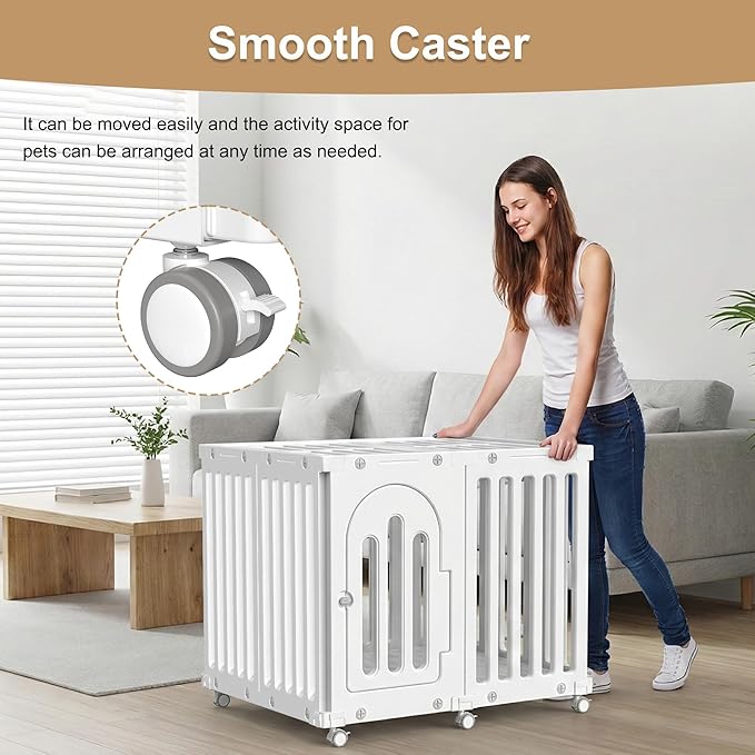 Dog Playpen with Door & Cover Top, Fence Panel Puppy Playpen, Room Dog Crate, Pet Playpen for Small & Medium Dogs, Puppy Play Pen for Indoors & Outdoor (35" L x 35" W x 30" H)