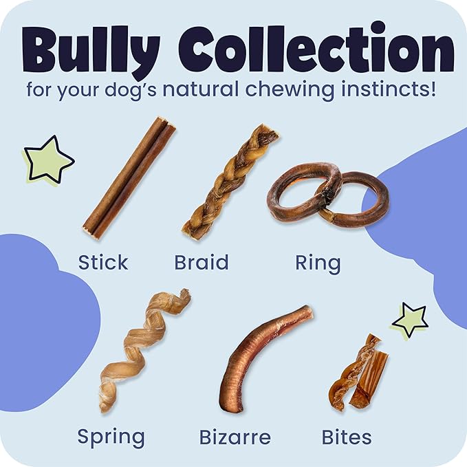 Pawstruck Natural 7” Braided Bully Sticks for Dogs, Tough Long-Lasting, Rawhide-Free, Low Odor, Healthy Single Ingredient Chew Treat for Aggressive Chewers, 10 Count, Packaging May Vary