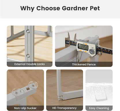 Clear Acrylic Dog Playpen - 50 x 50 Inch, 24" H 12 Planes Transparent Dog Fence Indoor, Sturdy Pet Pen for Puppy/Small Dog/Rabbit/Pig, Easy Assemble & Cleaning Plastic Whelping Box Enclosure, Grey