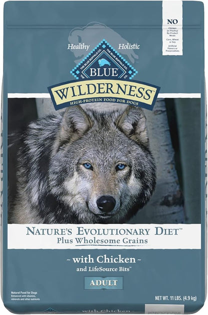 Blue Buffalo Wilderness High Protein Natural Adult Dry Dog Food Plus Wholesome Grains, Chicken 11-lb