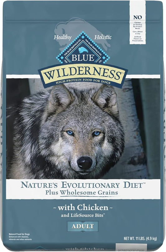 Blue Buffalo Wilderness High Protein Natural Adult Dry Dog Food Plus Wholesome Grains, Chicken 11-lb
