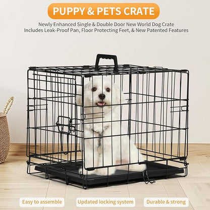 PayLessHere 18 Inch Dog Crate Kennel for Small Dogs Metal Cage Single-Door Folding Travel Indoor Outdoor Puppy Playpen with Divider and Handle Plastic Tray,Black