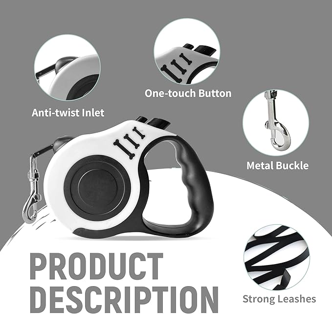 Retractable Dog Leash Automatic Telescopic Tractor Dog Tape, Pet Tape 10/16 FT Durable and Convenient, with Non-Slip Handle, Suitable for Small and Medium-Sized Dogs White