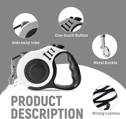 Retractable Dog Leash Automatic Telescopic Tractor Dog Tape, Pet Tape 10/16 FT Durable and Convenient, with Folding Bowl, Dispenser, Rubbish Bags, Suitable for Small and Medium Dogs