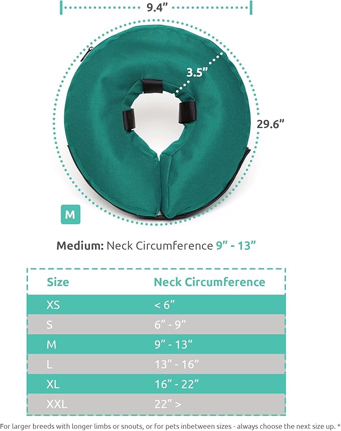 ZenPet Protective Inflatable Recovery Collar for Dogs and Cats (Teal) - Soft Pet Cone Does Not Block Vision E-Collar - Designed to Prevent Pets from Touching Stitches, Wounds and Rashes (Medium)