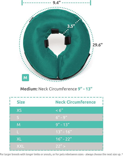 ZenPet Protective Inflatable Recovery Collar for Dogs and Cats (Teal) - Soft Pet Cone Does Not Block Vision E-Collar - Designed to Prevent Pets from Touching Stitches, Wounds and Rashes (Medium)