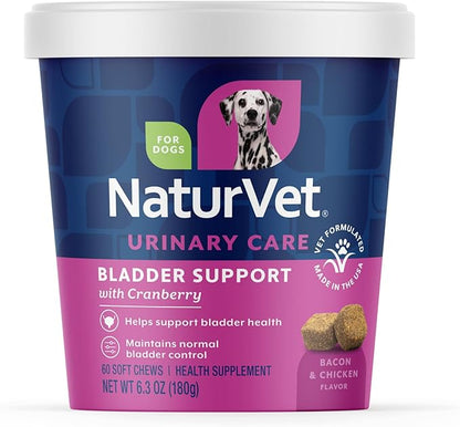 NaturVet Bladder Support Plus Cranberry for Dogs, 60 ct Soft Chews, Made in The USA with Globally Source Ingredients