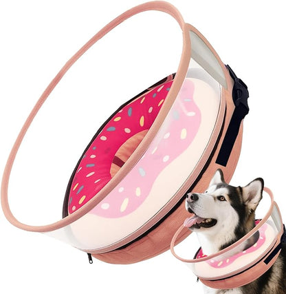 Inflatable Dog Cone Collar with Detachable Sturdy Shield,Soft&Lightweight-Ideal for Post-Surgery Recovery and Daily Wear,Suitable for Small Medium Large Dog Breeds(Donut Pink,XL)
