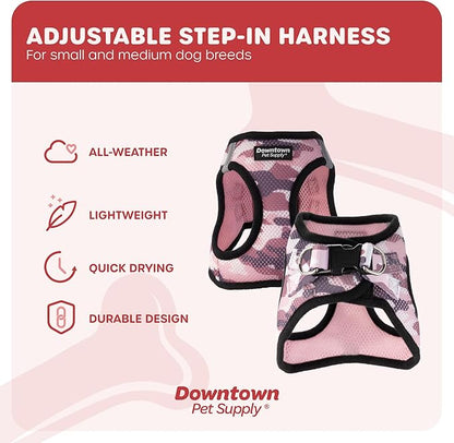 Downtown Pet Supply Step-in Dog Harness – No Pull, Adjustable Padded Mesh with Reflective Trim, Secure Buckle Strap – Comfortable & Breathable Small Dog Harness, X-Large, Camo Pink