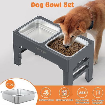 URPOWER Raised Dog Bowls 4 Height Adjustable Elevated Bowl Stand with Stainless Steel Water Bowl Non-Slip Dog Food Bowls Stand for Small Medium Large Dogs and Pets