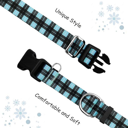 Martingale Collar for Dogs with Buckle No Pull Adjustable Nylon Limited Slip Training Dog Collars (Blue Plaid, Large)