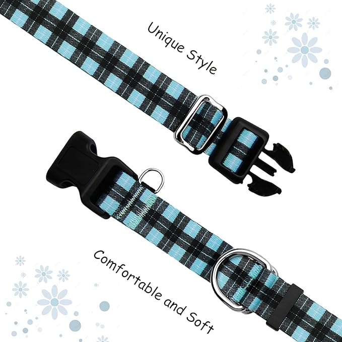 Martingale Collar for Dogs with Buckle No Pull Adjustable Nylon Limited Slip Training Dog Collars (Blue Plaid, Small)