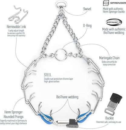 Herm Sprenger Chrome Plated Steel Dog Collar with Quick Release ClicLock Buckle and Biothane Insert Training Collar for Dogs Made in Germany (Cerulean Blue, 22in x 3.0mm(Neck Size up to 18-19in))