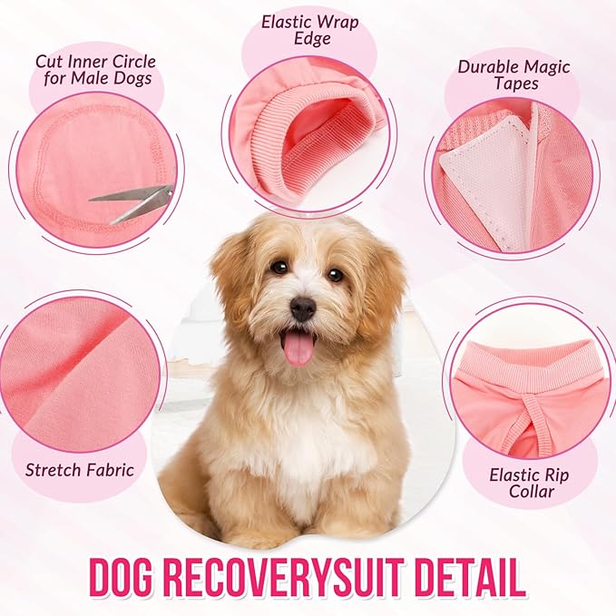 SlowTon Dog Recovery Suit - Surgery Recovery Suit for Female Male Dogs, Dog Onesie After Spay Abdominal Wounds, E-Collar Cone Alternative Prevent Licking Pet Surgical Suit(Light Pink,L)